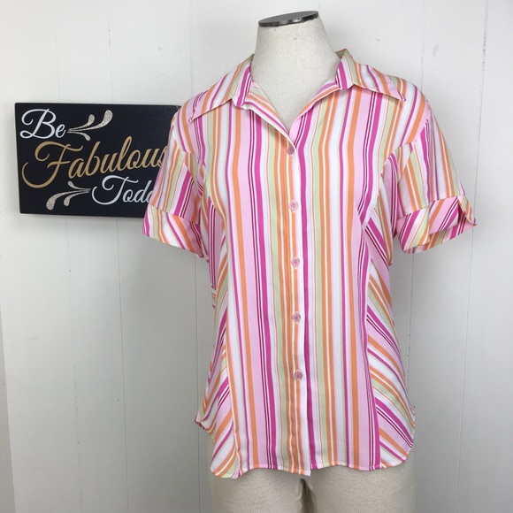 Vintage Tops - Vintage Robert Louis Fruity Stripes Button Up